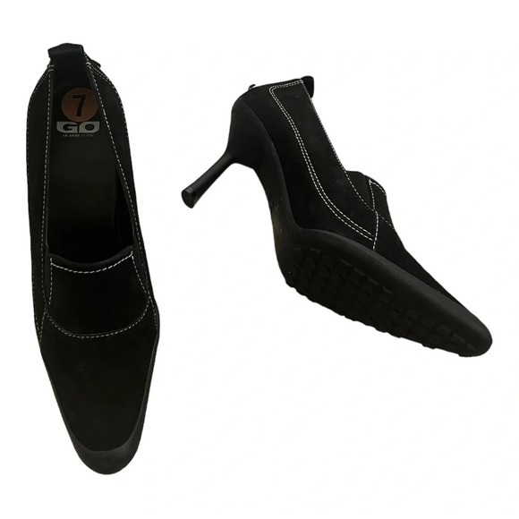 00’s Black Kitten Heels White Stitch 7 Sporty - Picture 5 of 5